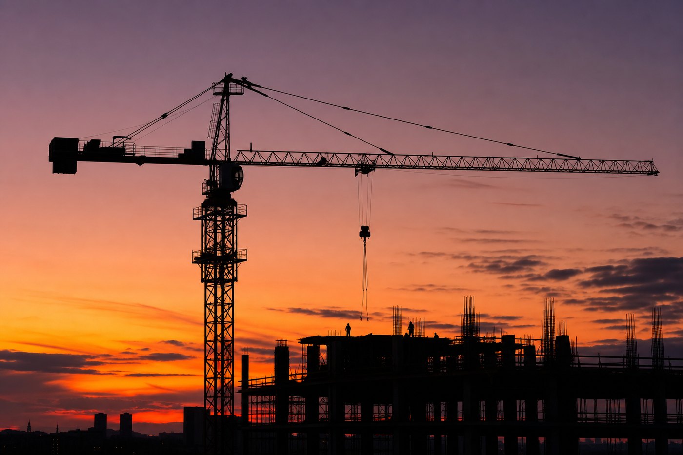 Tower crane at dusk over an Ulaanbaatar construction site