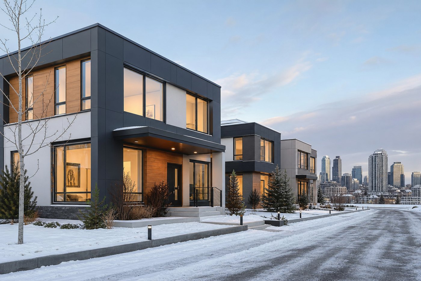 Insulated housing development on the edge of the city
